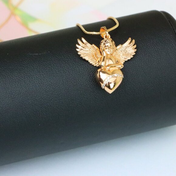 Rose Gold Angel Pendant with Heart and Wings – Elegant Spiritual Charm, XPPT1404 - Picture 7 of 13